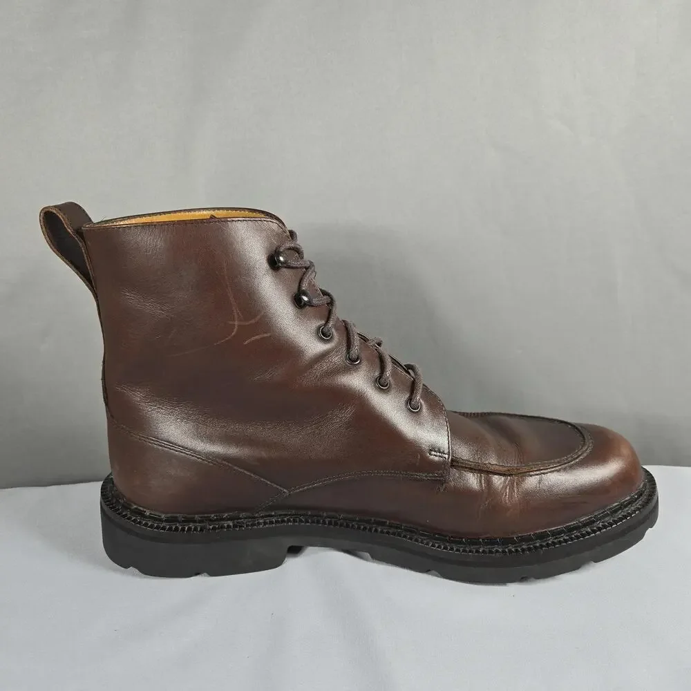 VTG Cole‎ Haan Country 07324 Combat Boots Mens 9.5 Brown Leather Moc Toe Lace Up